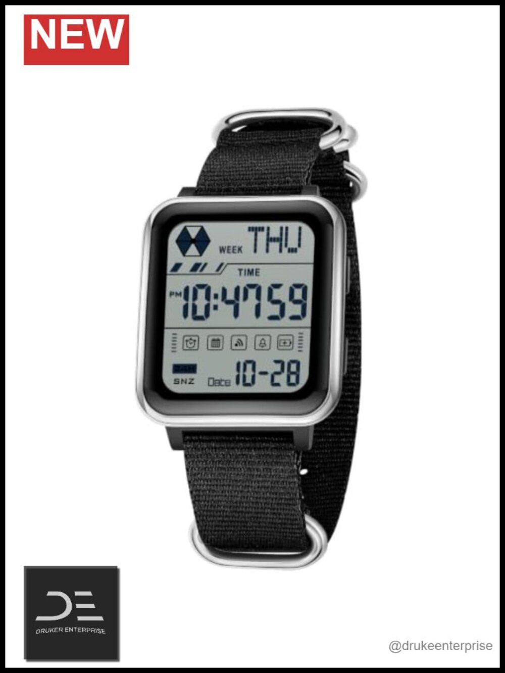 Unisex Digital Watch with Nylon Strap, 5ATM Water Resistant LED